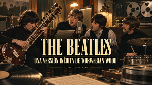 The Beatles en un estudio de grabación con un sitar para la versión inédita de Norwegian Wood