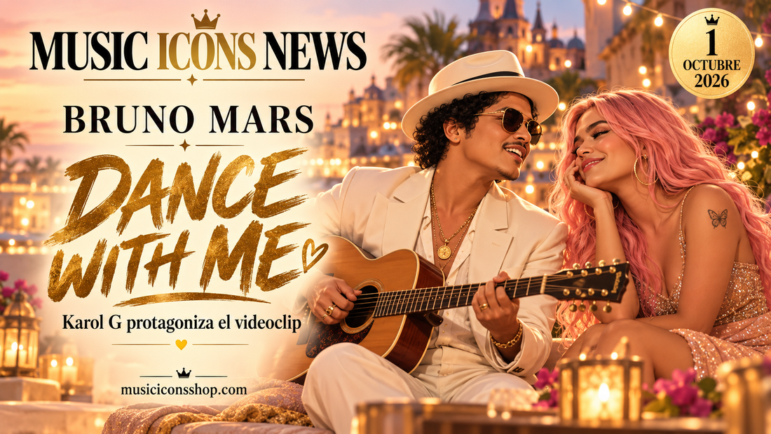 Ilustración editorial de Bruno Mars y Karol G para el estreno del videoclip Dance With Me
