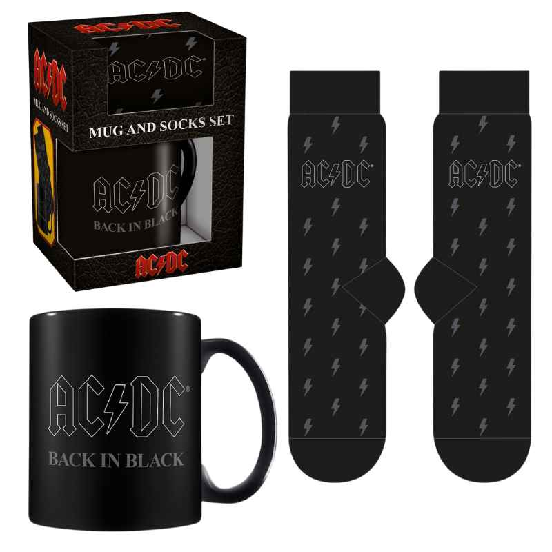 Caja regalo AC/DC Back in Black: taza y calcetines — producto oficial