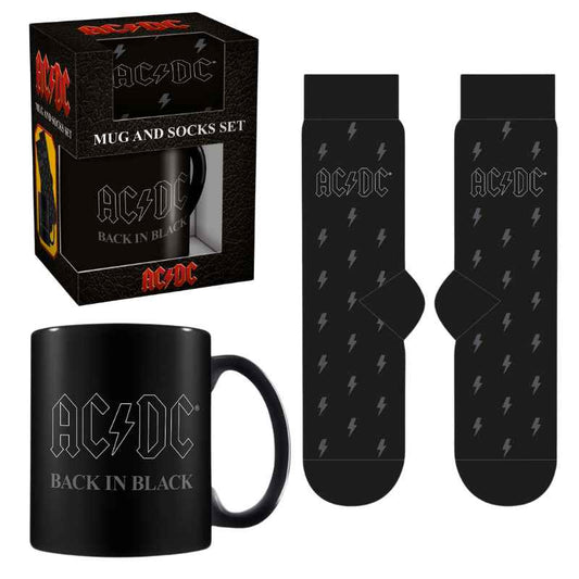 Caja regalo AC/DC Back in Black: taza y calcetines — producto oficial